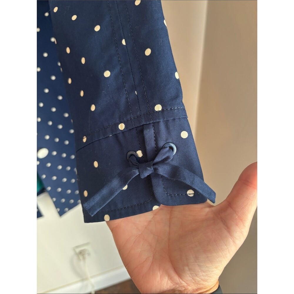Talbots DOT-PRINT COTTON MAC Navy White Polka Dot Coat trench Womens 12 EUC cute - Picture 12 of 14